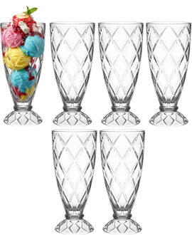 Alessandro ijscoupe Zanzibar - 6x stuks - glas - kristal - 360 ml - 18 x 8 cm - ijs glazen