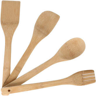 Alessandro Keukengerei spatels/lepels set - 30 cm - hout - 4-delig - roerlepels