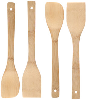 Alessandro Keukengerei spatels/lepels set - 30 cm - hout - 4x delig - roerlepels - extra stevig