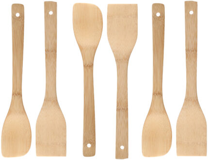 Alessandro Keukengerei spatels/lepels set - 30 cm - hout - 6x delig - roerlepels - extra stevig