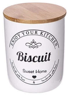 Alessandro Koektrommel/voorraadpot Candy Box - keramiek - met bamboe deksel - D10 x H13 cm - wit