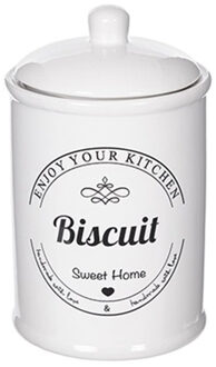 Alessandro Koektrommel/voorraadpot Candy Box - keramiek - met deksel - D10 x H18 cm - wit