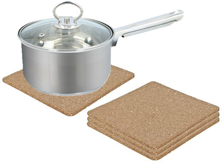 Alessandro Onderzetter voor pannen - set van 4x - kurk - 18 x 18 cm - vierkant - hittebestendig - kookpannen