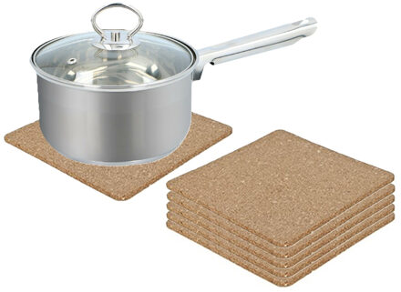 Alessandro Onderzetter voor pannen - set van 6x - kurk - 18 x 18 cm - vierkant - hittebestendig - kookpannen