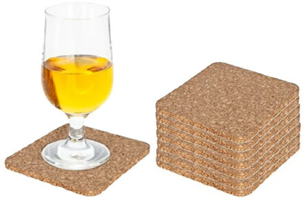 Alessandro Onderzetters voor glazen - 12x - vierkant - kurk - 10 x 10 cm