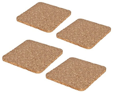 Alessandro Onderzetters voor glazen - 4x - vierkant - kurk - 10 x 10 cm Bruin