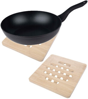 Alessandro Pannenonderzetter - 2x - naturel - bamboe hout - 16 x 16 cm - hittebestendige onderzetter