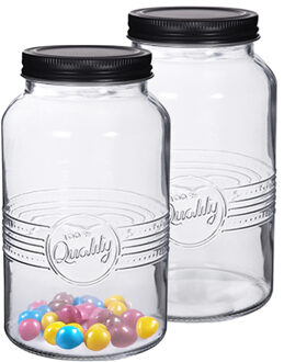 Alessandro Snoeppot/voorraadpot - 2x - met deksel - decoratief glas - 1300 ml - D11 x H19 cm