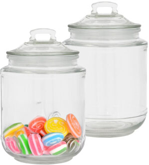 Alessandro Snoeppot/voorraadpot - 2x - met deksel - luchtdicht - glas - 1200 ml - D11 x H22 cm