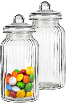 Alessandro Snoeppot/voorraadpot - 2x - met deksel - luchtdicht - glas - 1300 ml - D11 x H22 cm