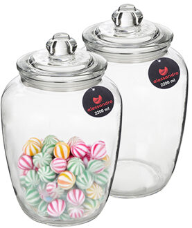 Alessandro Snoeppot/voorraadpot - 2x - met deksel - luchtdicht - glas - 2200 ml - D15 x H24 cm
