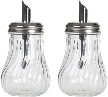 Alessandro Suikerpot - 2x - glas/rvs metaal - transparant/zilver - 7 x 14 cm - luxe uitvoering