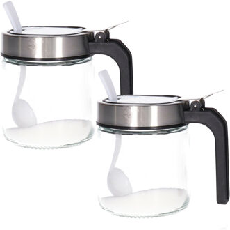 Alessandro Suikerpot - 2x - glas/rvs metaal - transparant/zilver - 8 x 10 cm - luxe uitvoering