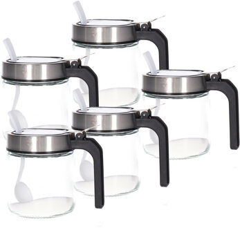 Alessandro Suikerpot - 5x - glas/rvs metaal - transparant/zilver - 8 x 10 cm - luxe uitvoering