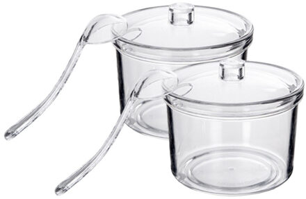 Alessandro Suikerpot met deksel - 2x - kunststof metaal - transparant - 8 x 7 cm - met serveer lepeltje