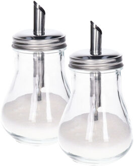 Alessandro Suikerpot/Strooier - 2x - glas/rvs metaal - transparant/zilver - 7 x 14 cm - luxe uitvoering