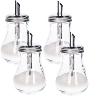 Alessandro Suikerpot/Strooier - 4x - glas/rvs metaal - transparant/zilver - 7 x 14 cm - luxe uitvoering