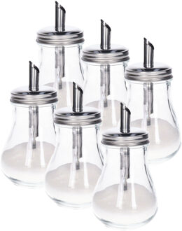 Alessandro Suikerpot/Strooier - 6x - glas/rvs metaal - transparant/zilver - 7 x 14 cm - luxe uitvoering