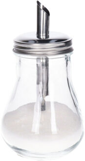 Alessandro Suikerpot/Strooier - glas/rvs metaal - transparant/zilver - 7 x 14 cm - luxe uitvoering