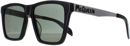 Alexander McQueen AM0352S 002 glanzend zwart en zilver groen grijs zonnebril - One Size