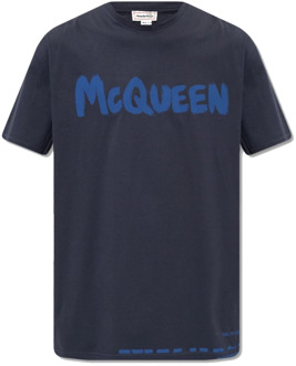 Alexander McQueen Bedrukt T-shirt met logodetail Alexander McQueen , Blue , Heren - L,S