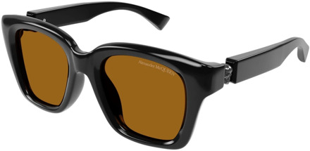 Alexander McQueen Black/Brown Sunglasses Alexander McQueen , Black , Heren - 52 MM