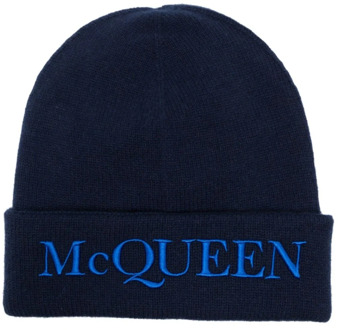 Alexander McQueen Blauwe Hoed met Geborduurd Logo Alexander McQueen , Blue , Heren
