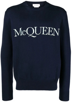 Alexander McQueen Blauwe Logo Geborduurde Trui Alexander McQueen , Blue , Heren