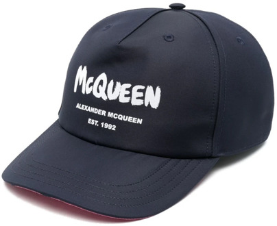 Alexander McQueen Blauwe Logo-Print Baseballpet voor Heren Alexander McQueen , Blue , Heren - L,M,S