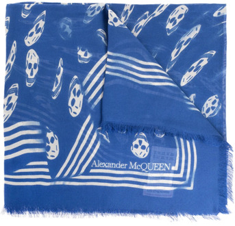 Alexander McQueen Blauwe Vortex Skull Logo Sjaal Alexander McQueen , Blue , Heren - ONE Size