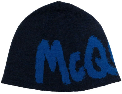 Alexander McQueen Blauwe Wol Logo Hoed Alexander McQueen , Blue , Heren