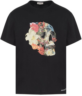 Alexander McQueen Bloemenprint Skull T-shirt in zwart Alexander McQueen , Black , Heren - L,M,S