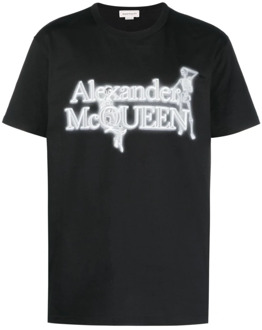 Alexander McQueen Contrast Logo Katoenen T-shirt van Alexander McQueen Alexander McQueen , Black , Heren - Xl,M
