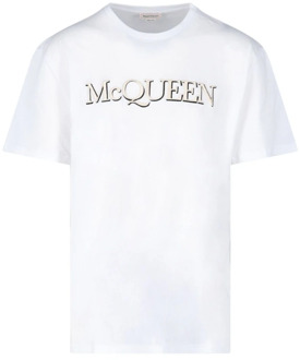 Alexander McQueen Geborduurd Logo Katoenen T-shirt voor Heren Alexander McQueen , White , Heren - Xl,L,M