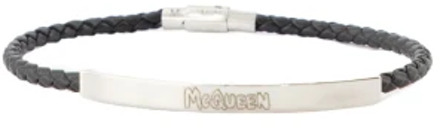 Alexander McQueen Gevlochten leren armband met magnetische sluiting Alexander McQueen , Black , Heren