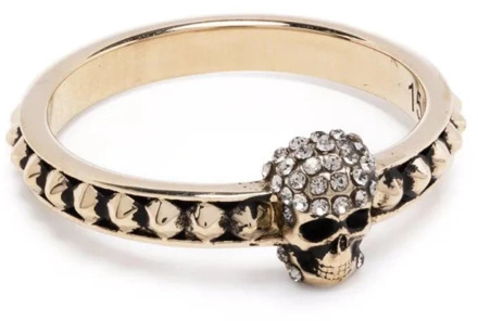 Alexander McQueen Gouden Messing Skull Ring met Swarovski Kristallen Alexander McQueen , Beige , Dames - 52 MM