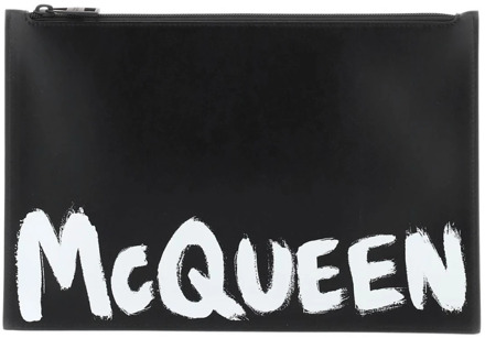 Alexander McQueen Graffiti Leren Flat Pouch Alexander McQueen , Black , Heren - ONE Size