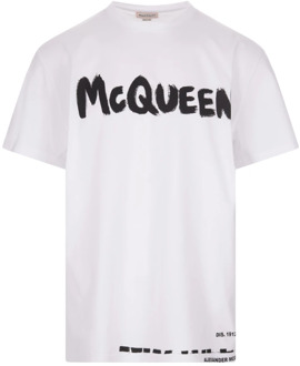 Alexander McQueen Graffiti Lettering Wit Katoenen T-shirt Alexander McQueen , White , Heren - Xl,L,M,S