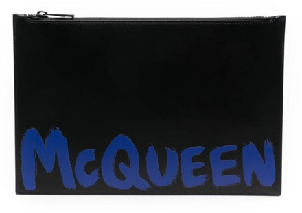 Alexander McQueen Graffiti-Print Leren Clutch Tas Alexander McQueen , Black , Heren - ONE Size