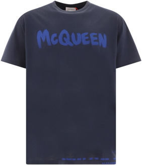 Alexander McQueen Graffiti T-shirt van McQueen Alexander McQueen , Blue , Heren - Xl,M