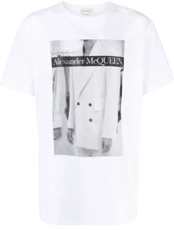 Alexander McQueen Grafisch Bedrukt Katoenen T-shirt voor Heren Alexander McQueen , White , Heren - Xl,L,M,S