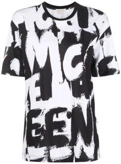 Alexander McQueen Grafisch Bedrukt Wit T-Shirt Alexander McQueen , Black , Dames - 2XS