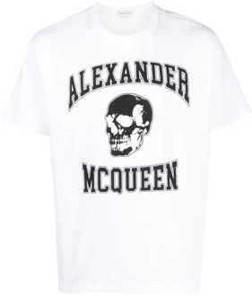 Alexander McQueen Grafische Print Witte Katoenen Tee Alexander McQueen , White , Heren - Xl,L,M,S