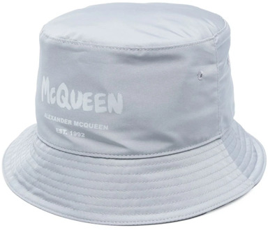 Alexander McQueen Grijze Katoenen Logo Print Verstelbare Hoed Alexander McQueen , Gray , Heren - L,M,S