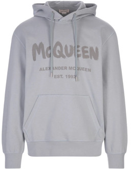 Alexander McQueen Grijze McQueen Graffiti Logo Hoodie Alexander McQueen , Gray , Heren - Xl,L,M,S
