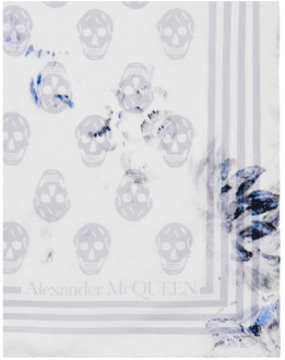 Alexander McQueen Grijze Sjaal met Skull Print en Gestreepte Rand Alexander McQueen , Gray , Dames - ONE Size