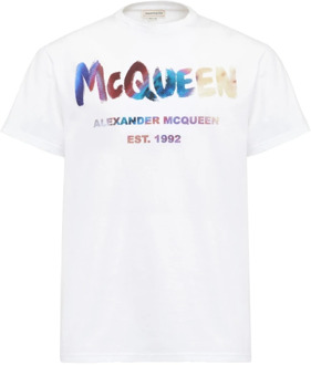 Alexander McQueen Katoenen T-shirt met Logo Print van Alexander McQueen Alexander McQueen , White , Heren - Xl,L