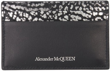 Alexander McQueen Leren kaarthouder met logo Alexander McQueen , Black , Heren - ONE Size