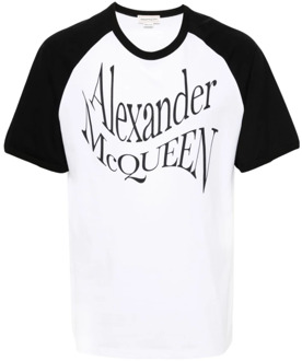 Alexander McQueen Logo Print Crew Neck T-shirts en Polos Alexander McQueen , White , Heren - Xl,L,M,S