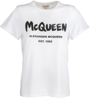 Alexander McQueen Logo Print Katoenen T-Shirt Alexander McQueen , White , Dames - XS